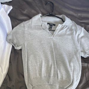 Gray button up crop top